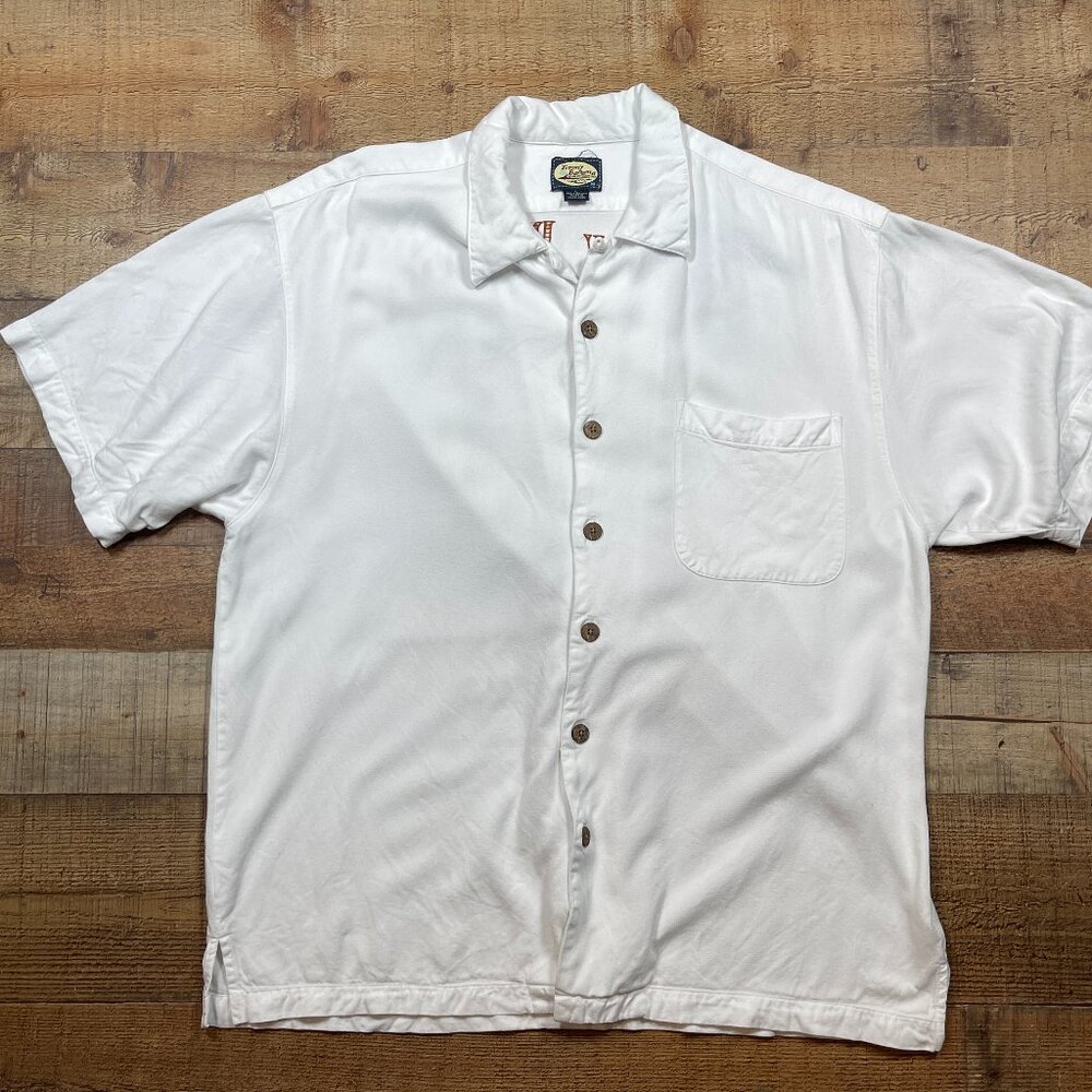 Tommy Bahama White Short Sleeve Button Down Supermall Shirt size Large - Picture 2 of 5